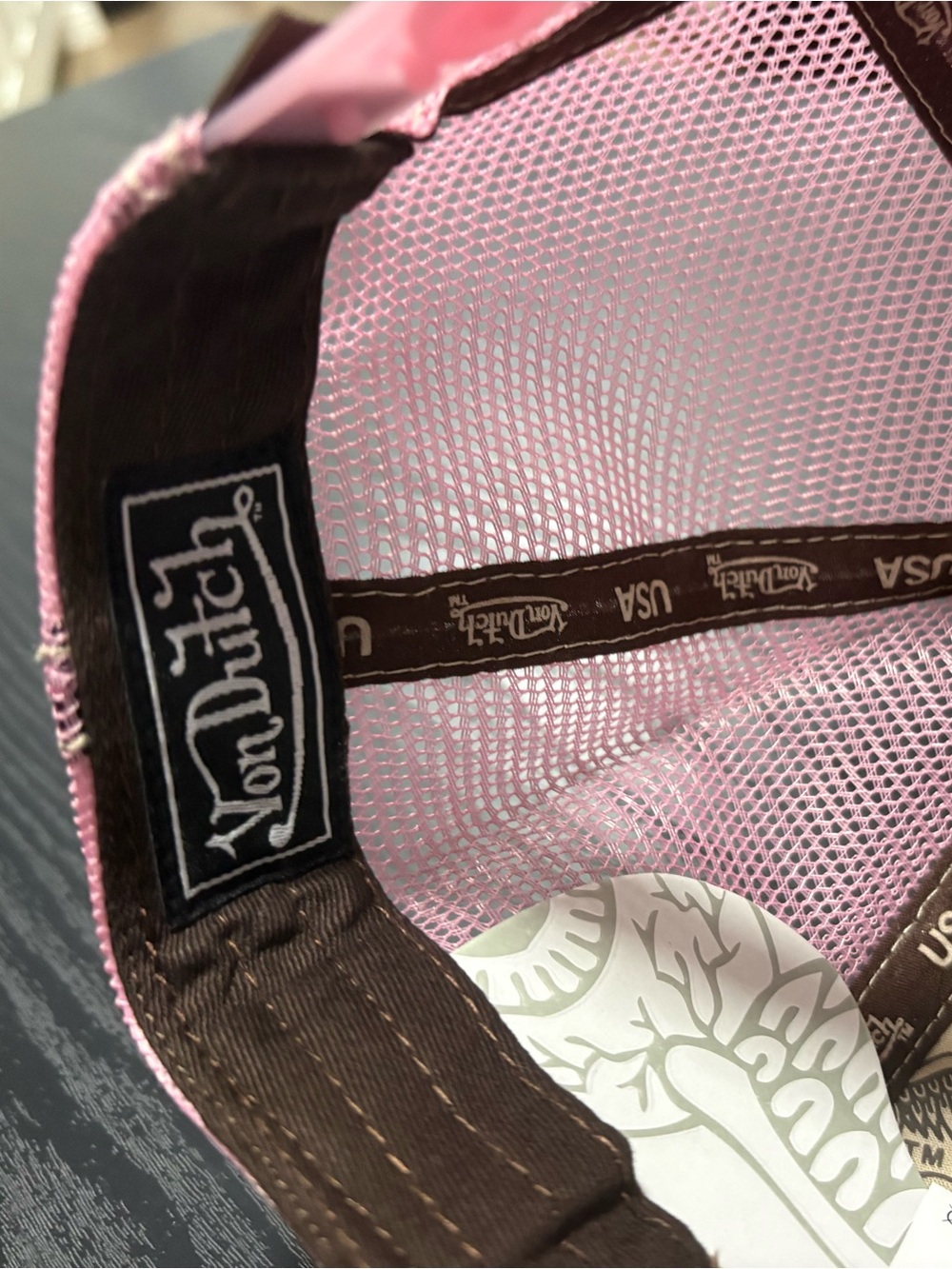 Von Dutch Brown and Pink Logo Trucker Cap - Picture 4 of 7